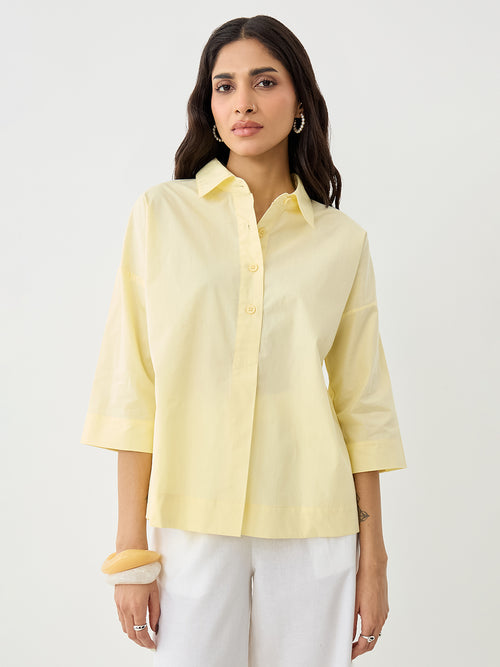CrispCotton Butter Yellow Pleat Detail Shirt