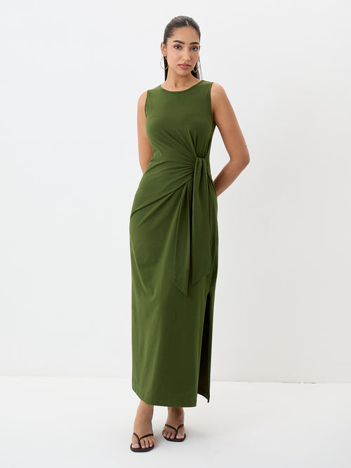 TrueStretch Olive Side Tie-Up Maxi Dress