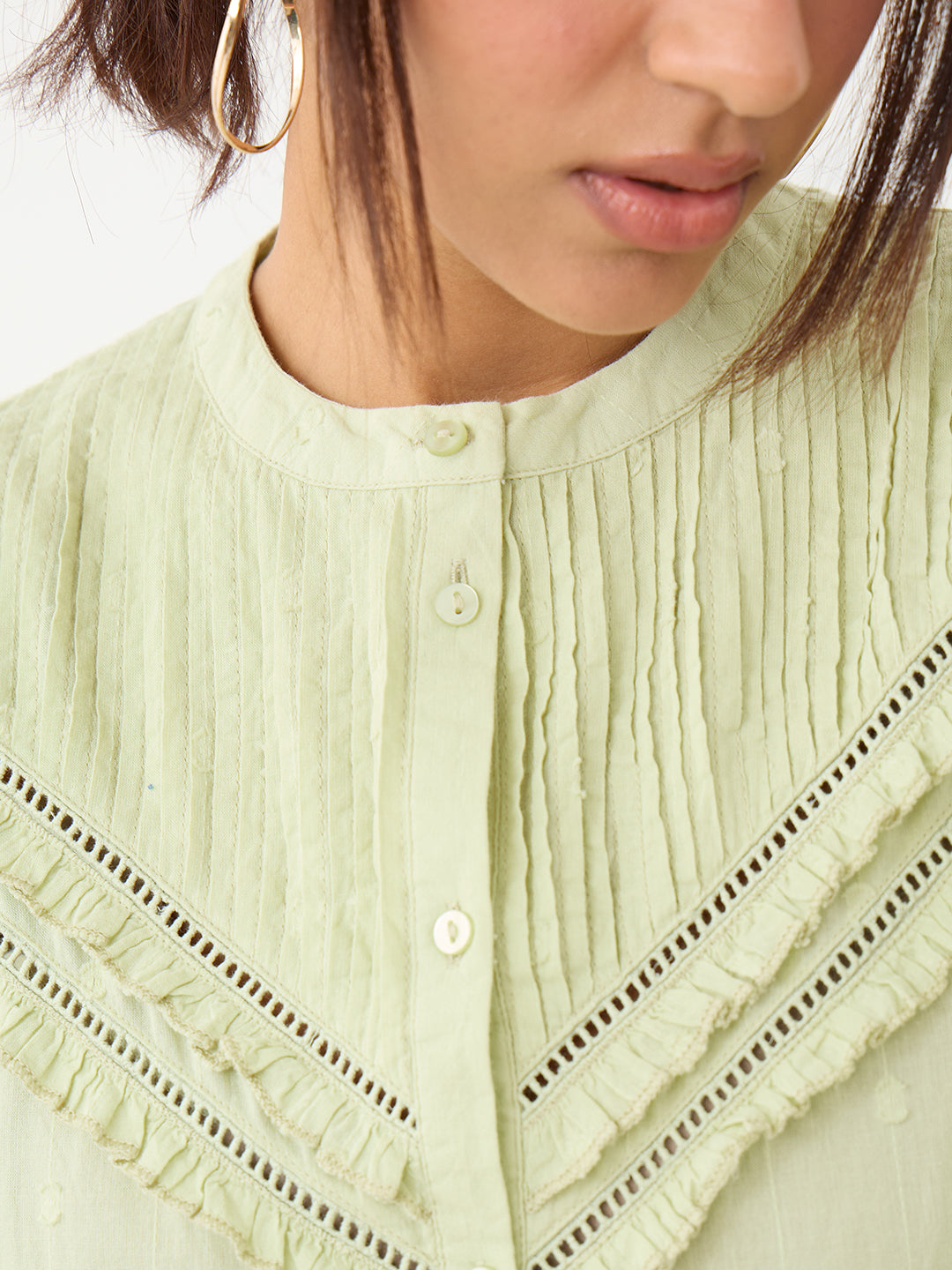 Sage Pleated Yoke Dobby Shirt
