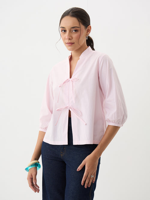 PaperLite Poplin Pink Tie-Up Top