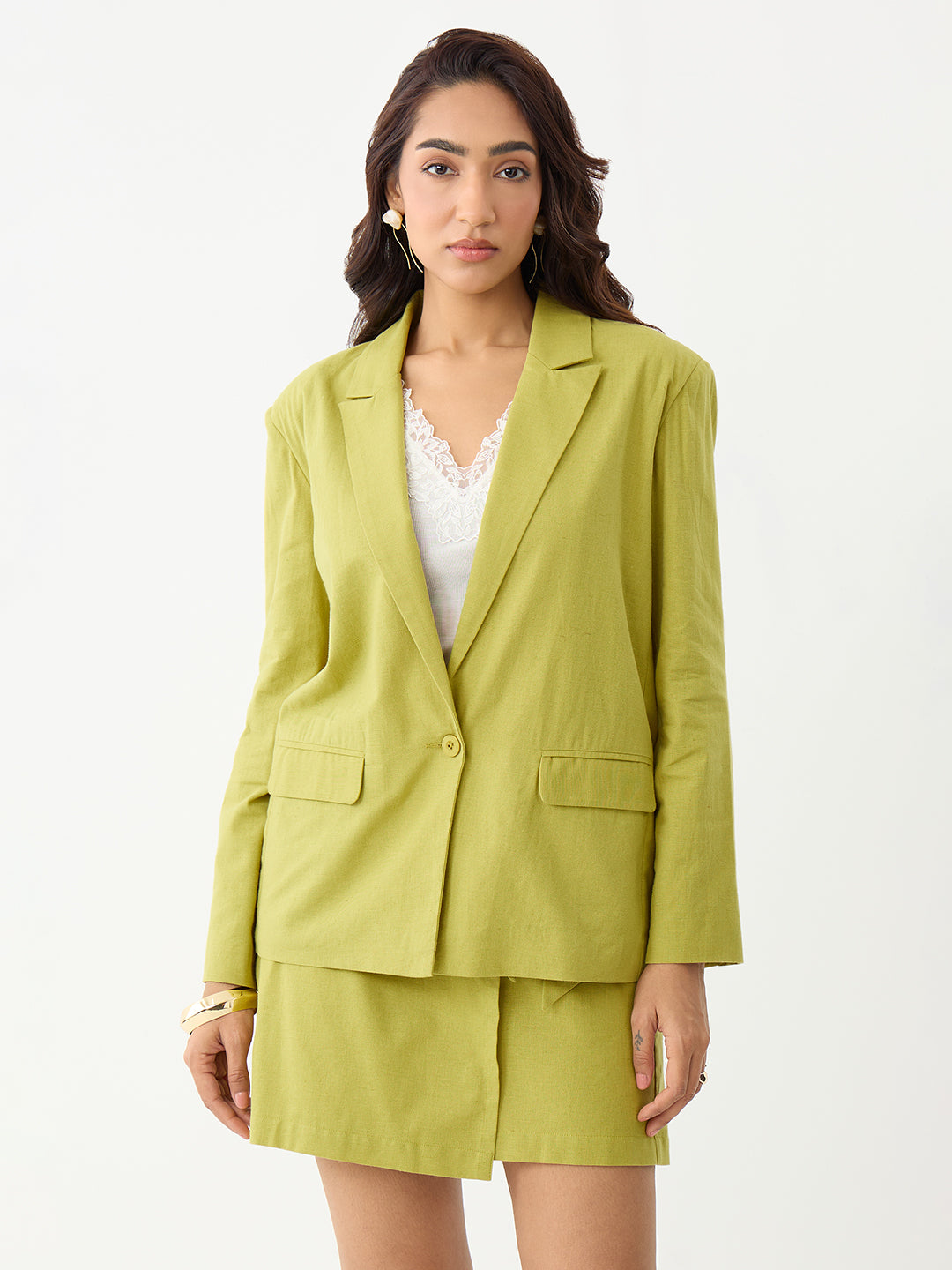Citrine Green Oversized Linen Blazer