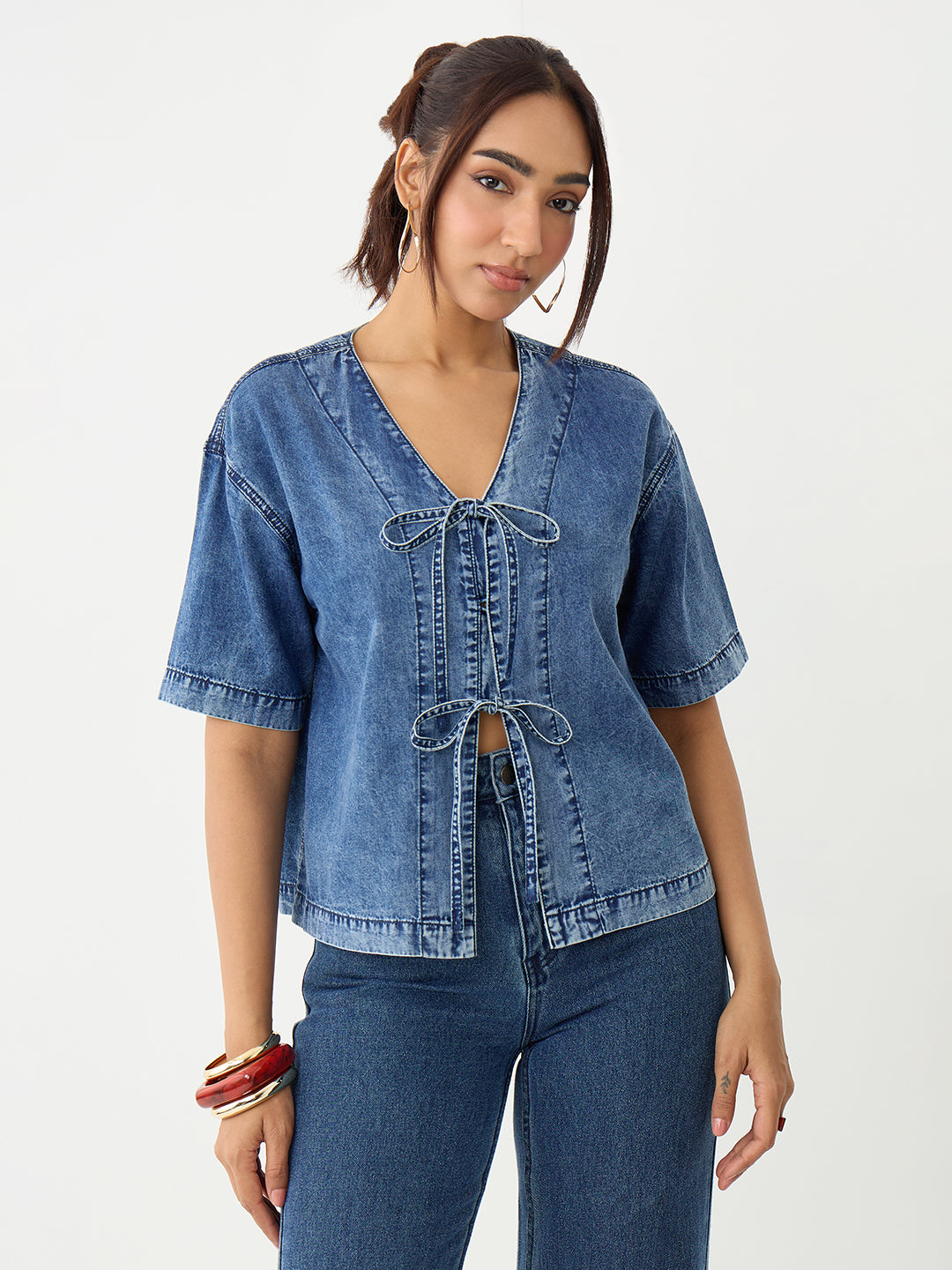 DenimLite Acid Blue Front Tie-Up Top