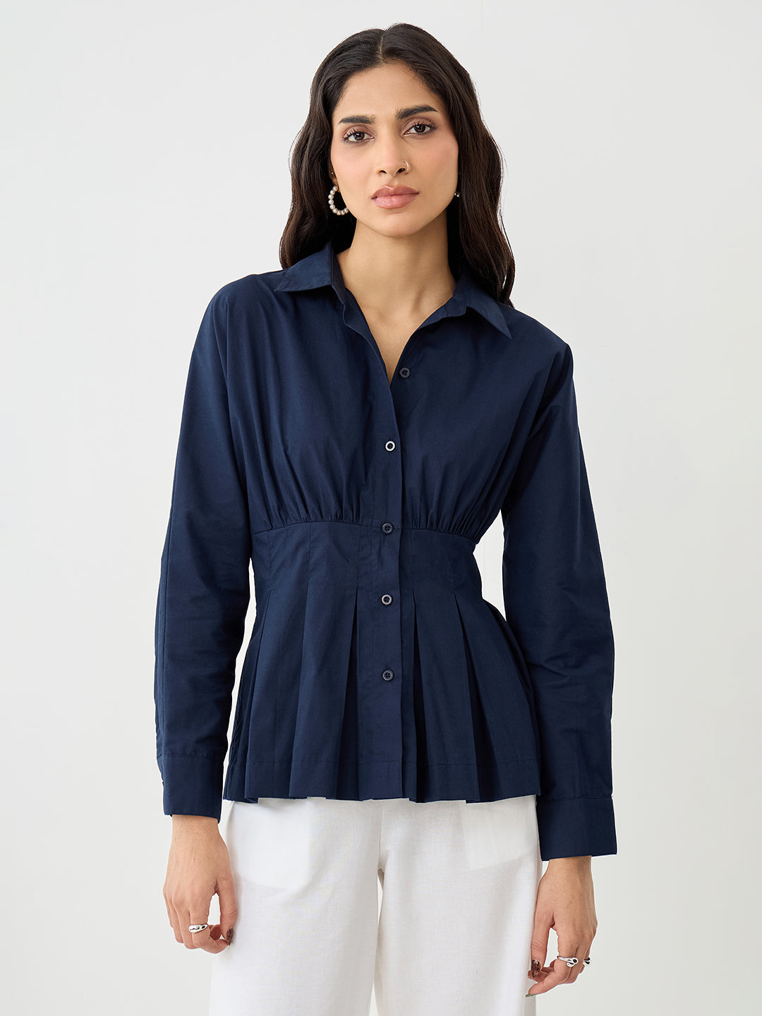 Crispcotton Navy Cinched Waist Shirt