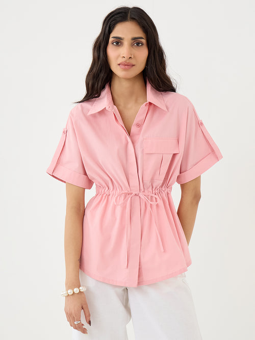 CrispCotton Pink Drawstring Detail Shirt