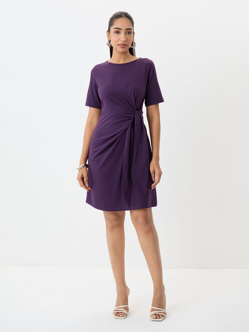 TrueStretch Deep Purple Side Tie-Up Mini Dress