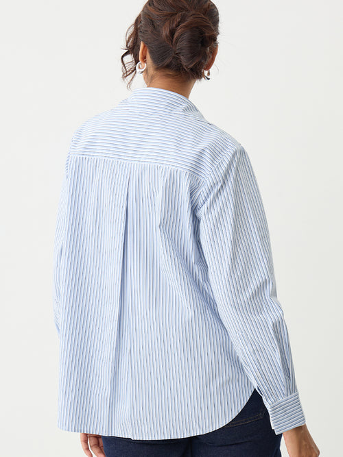 Blue Stripe Double Cuff Detail Shirt