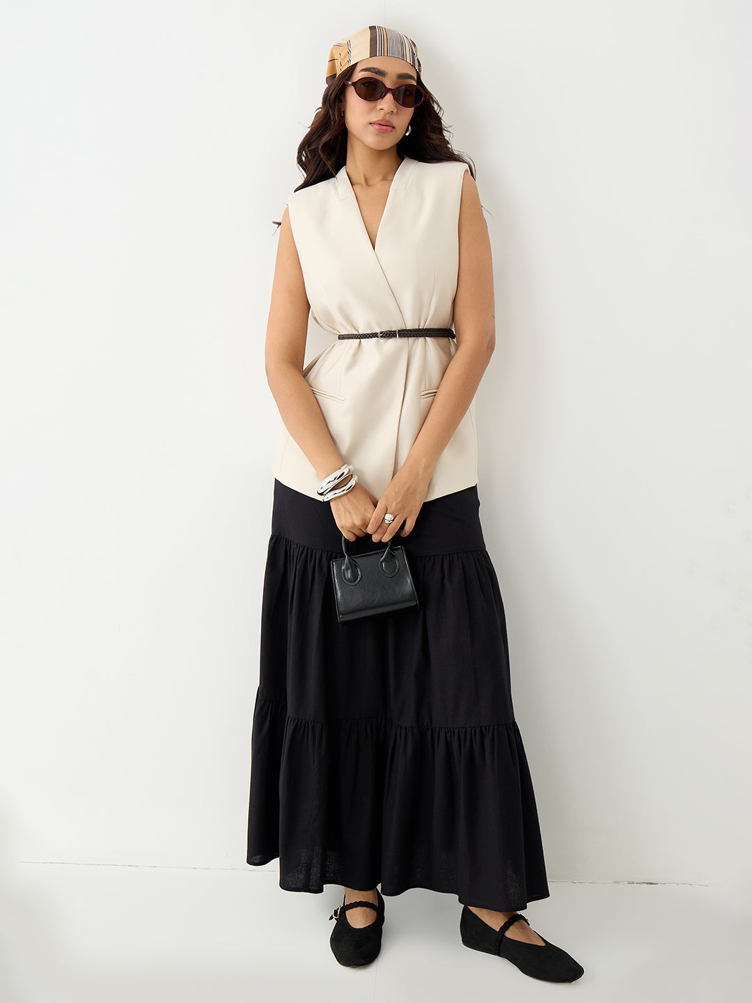 LinenLite Black Tiered Maxi Skirt