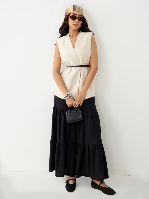 LinenLite Black Tiered Maxi Skirt
