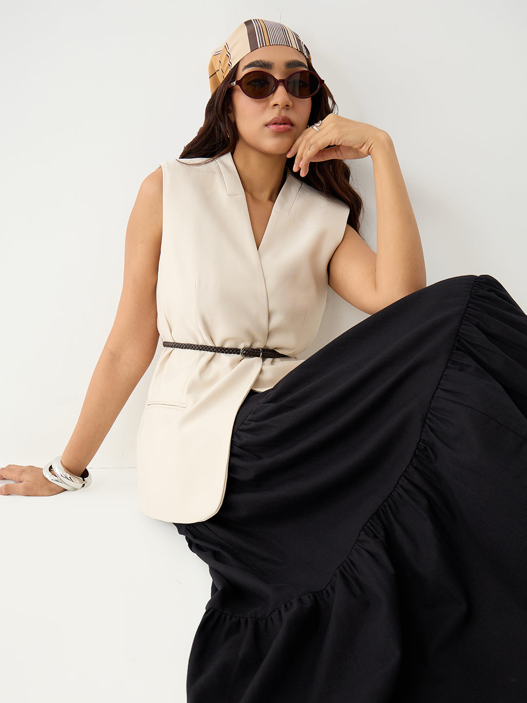 LinenLite Black Tiered Maxi Skirt