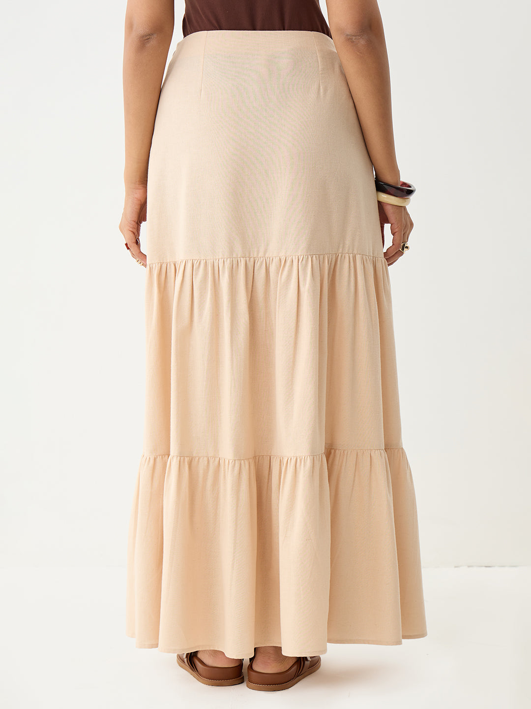 LinenLite Beige Tiered Maxi Skirt
