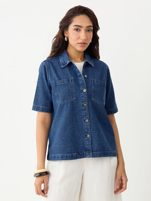 DenimClassic Mid Blue Half Sleeves Shirt