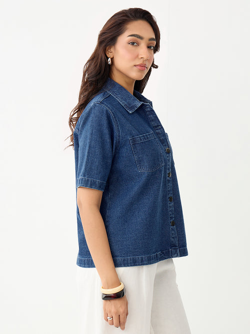 DenimClassic Mid Blue Half Sleeves Shirt