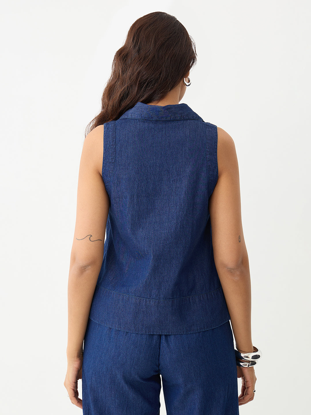 DenimLite Navy Half Placket Top