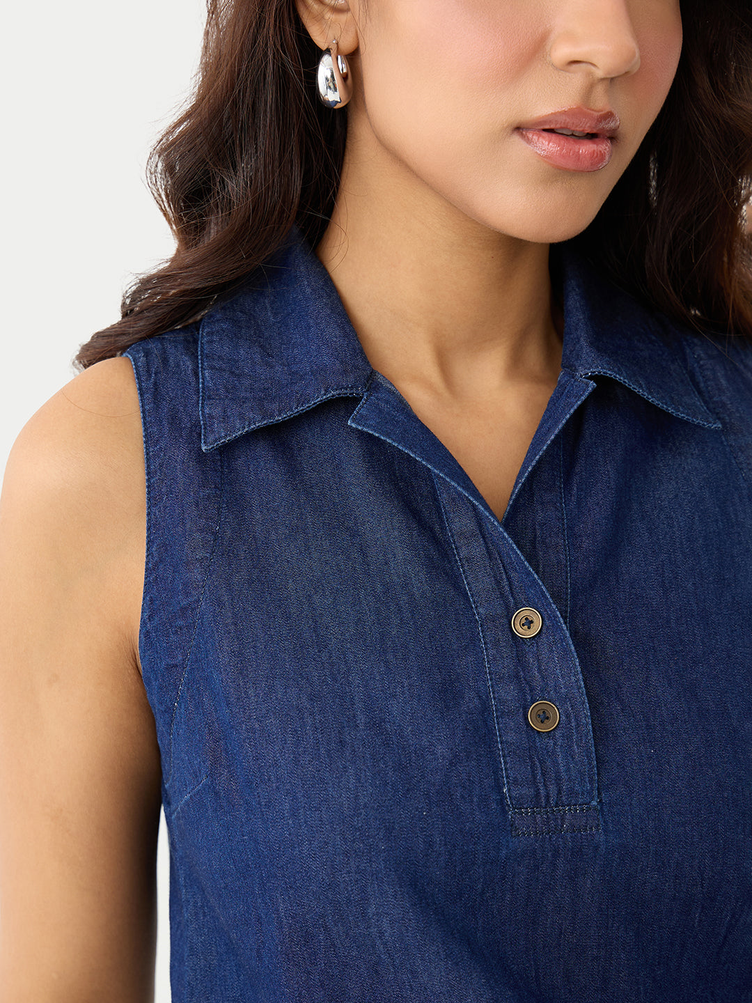 DenimLite Navy Half Placket Top