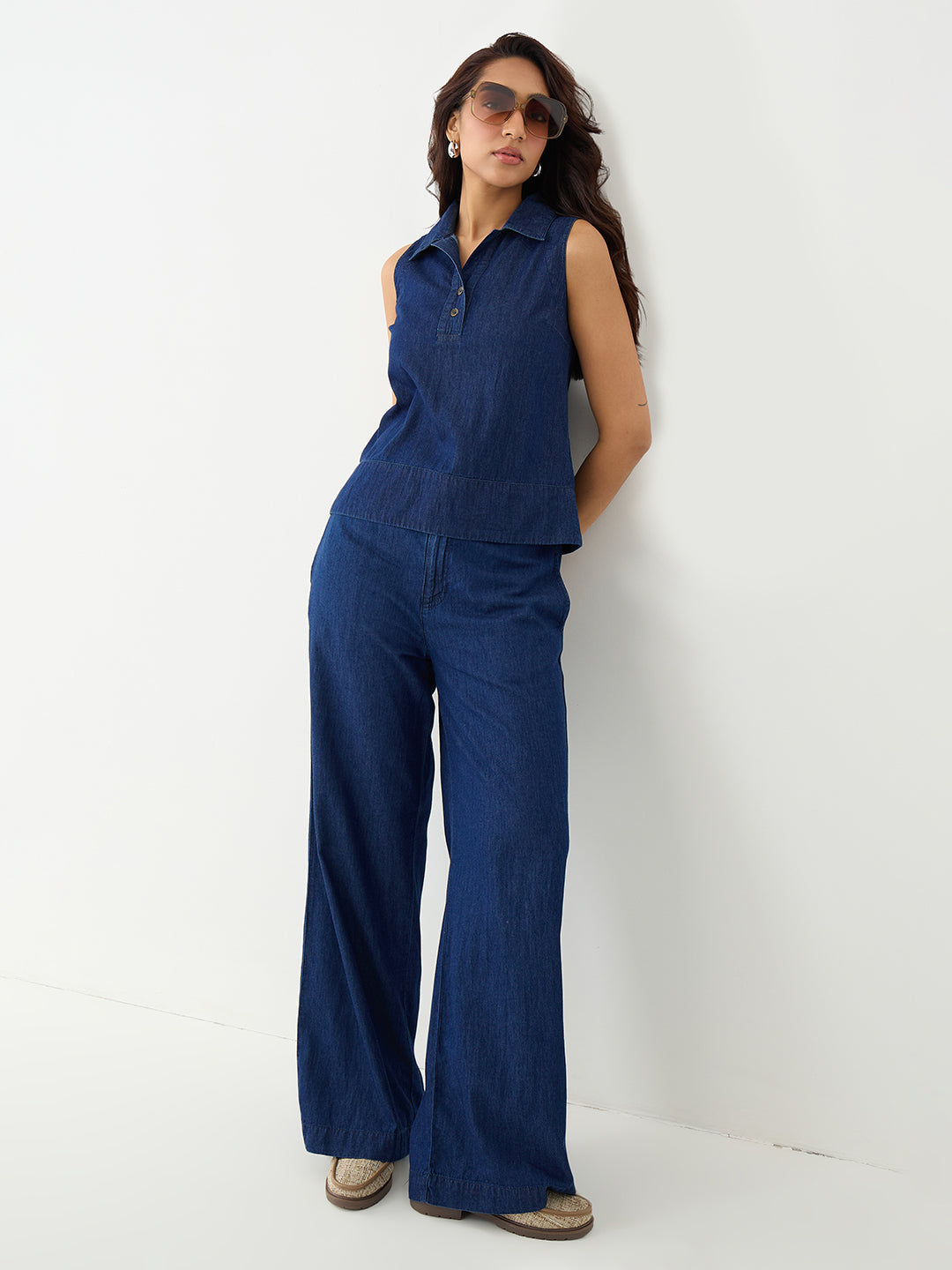 DenimLite Navy Half Placket Top