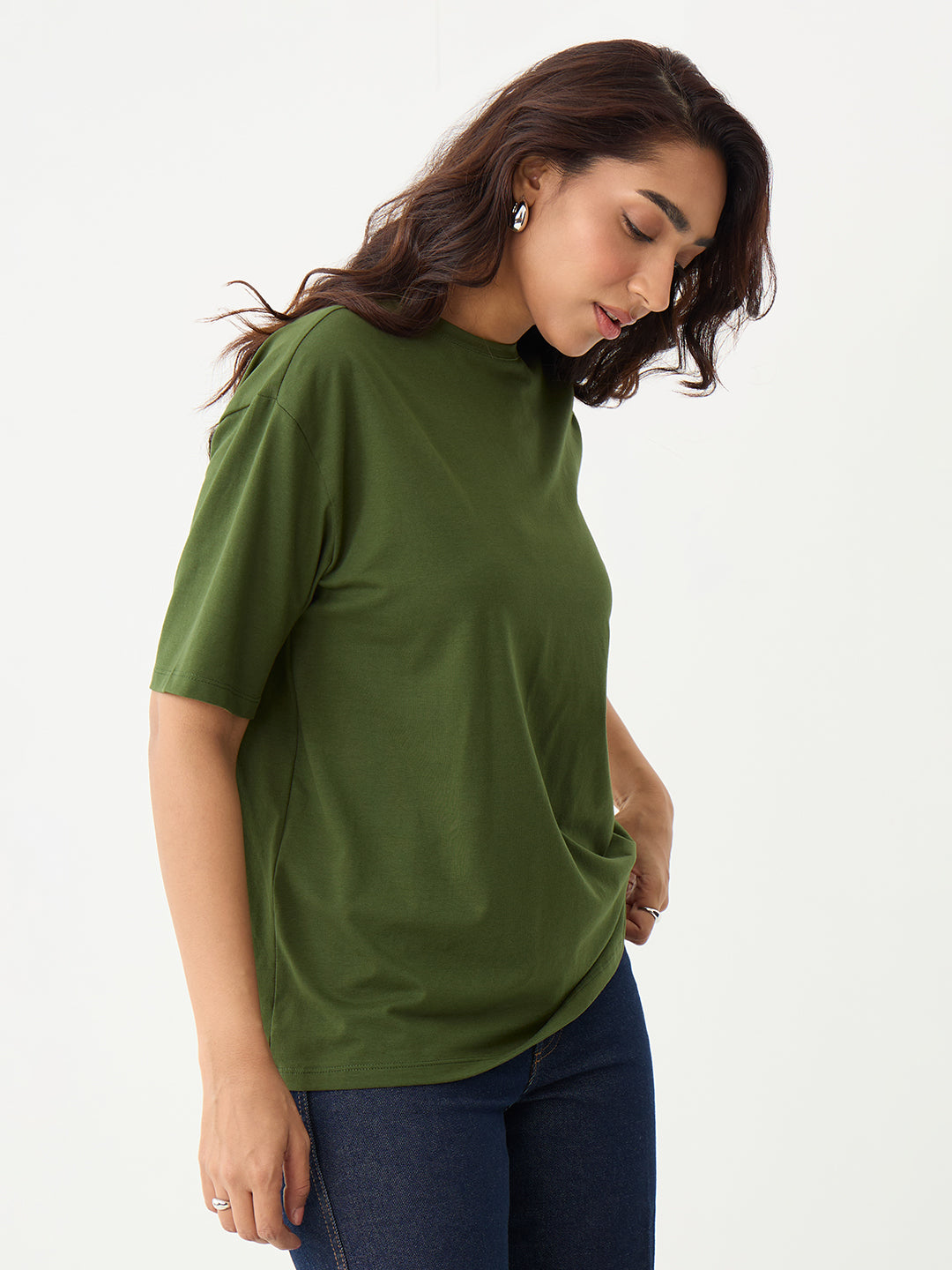 Olive Oversize Cotton Knit T-Shirt
