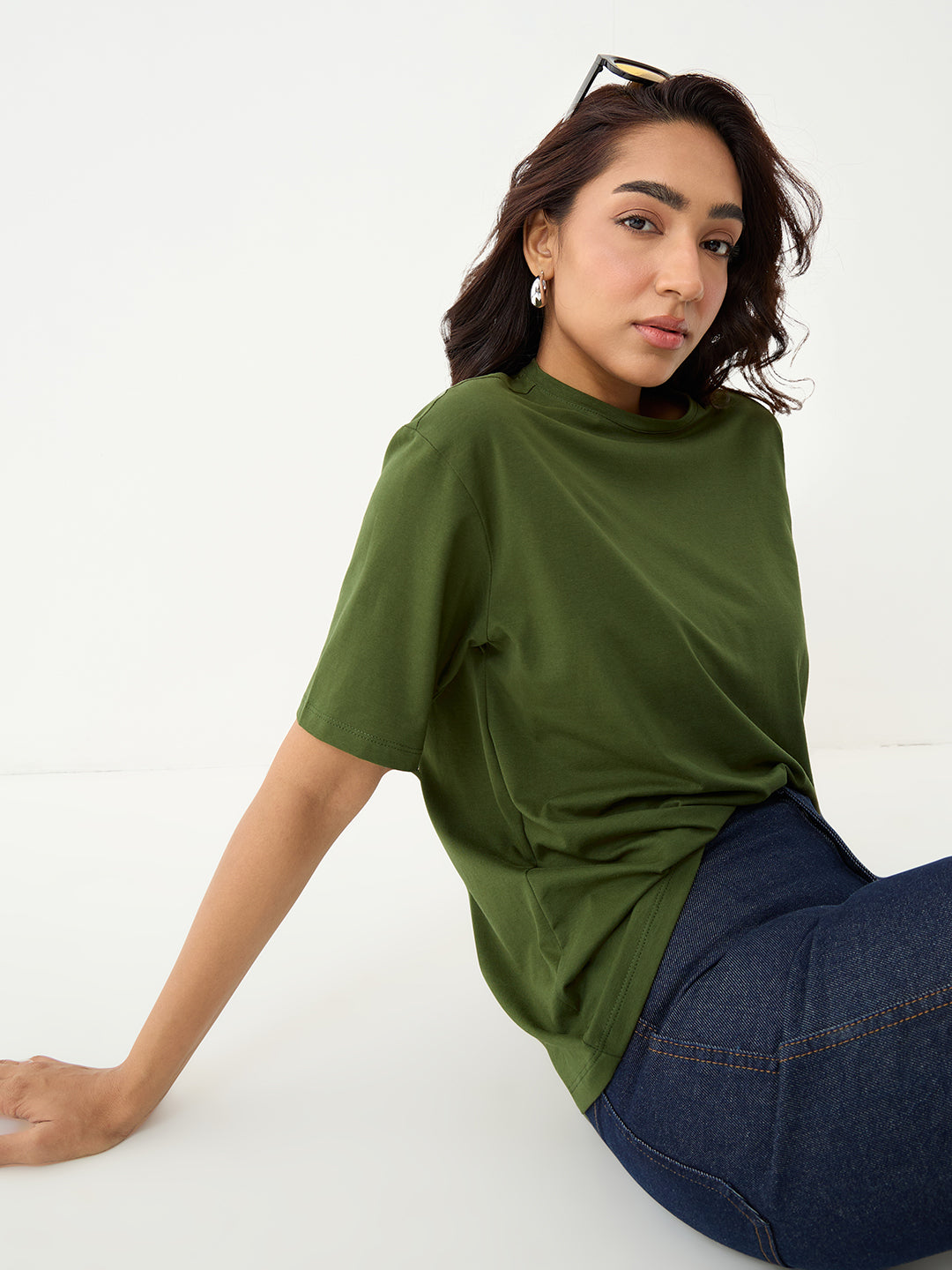Olive Oversize Cotton Knit T-Shirt