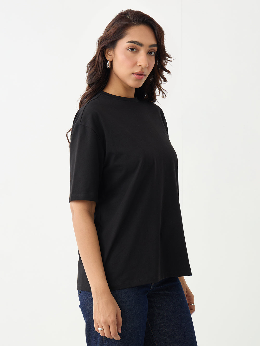 Black Oversize Cotton Knit T-Shirt