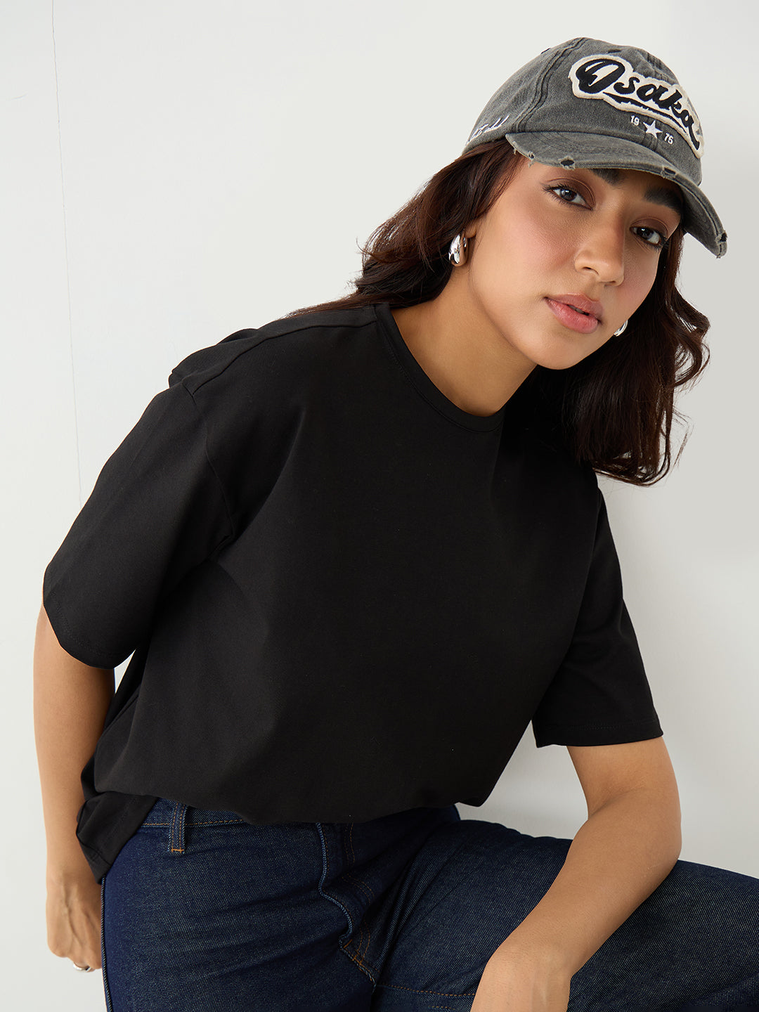 Black Oversize Cotton Knit T-Shirt