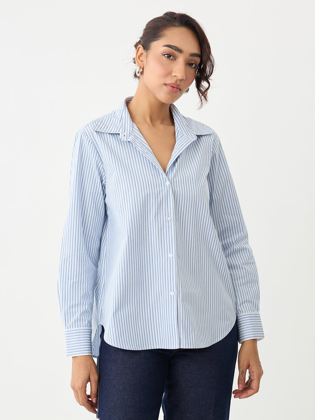 Blue Stripe Double Cuff Detail Shirt