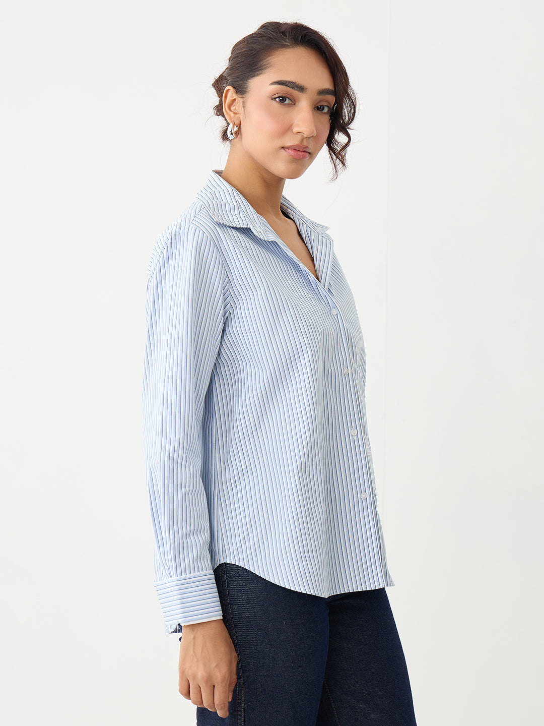 Blue Stripe Double Cuff Detail Shirt