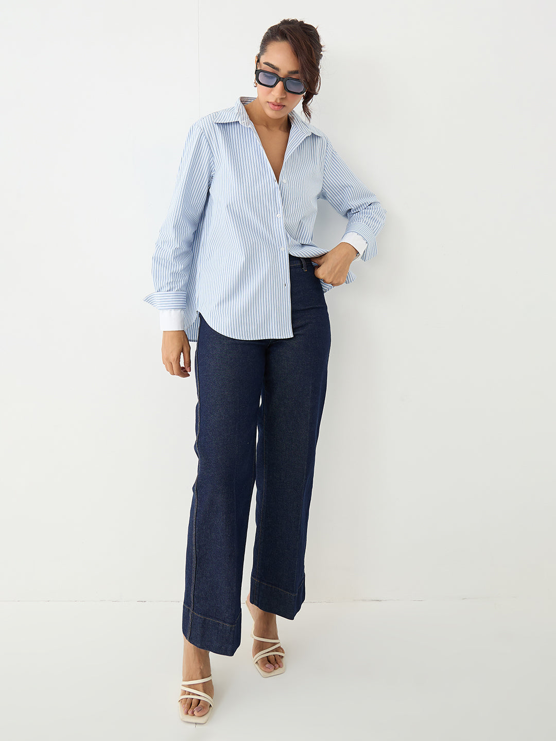 Blue Stripe Double Cuff Detail Shirt