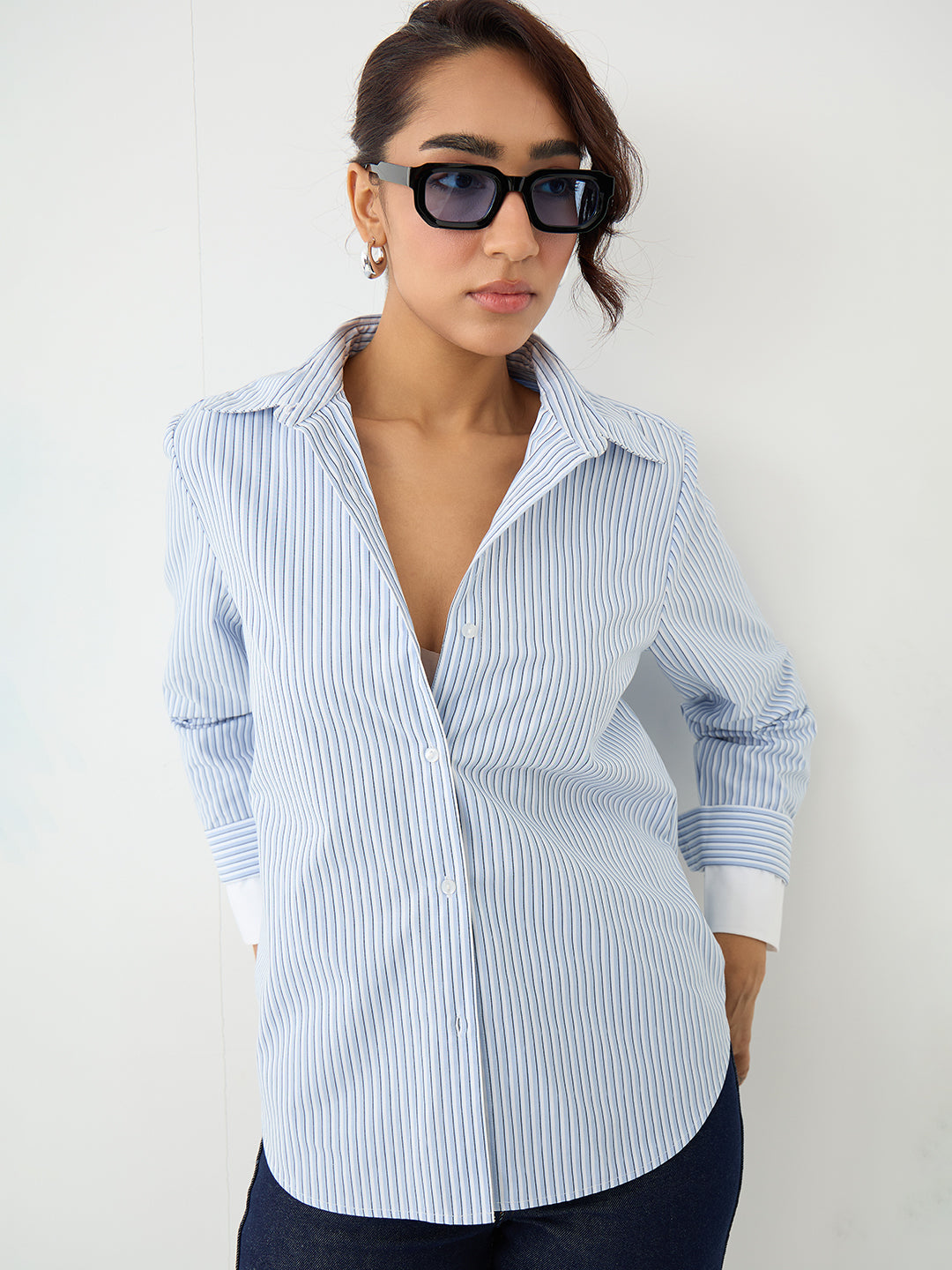 Blue Stripe Double Cuff Detail Shirt