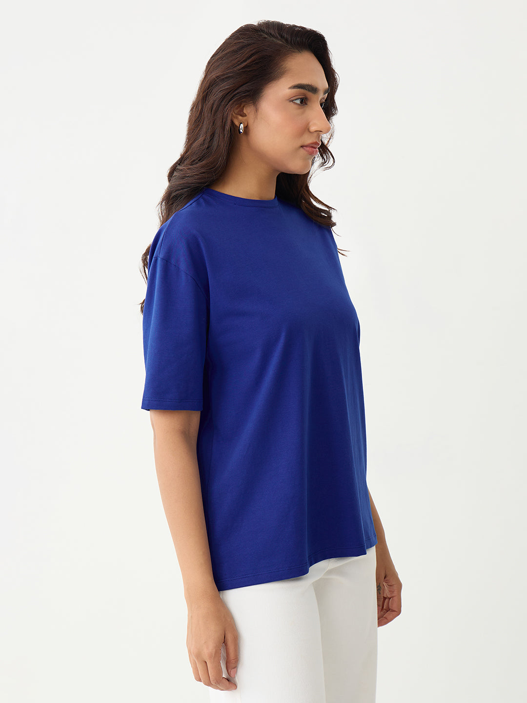 Royal Blue Oversize Cotton Knit T-Shirt