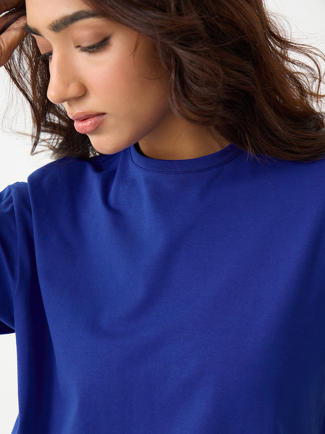 Royal Blue Oversize Cotton Knit T-Shirt