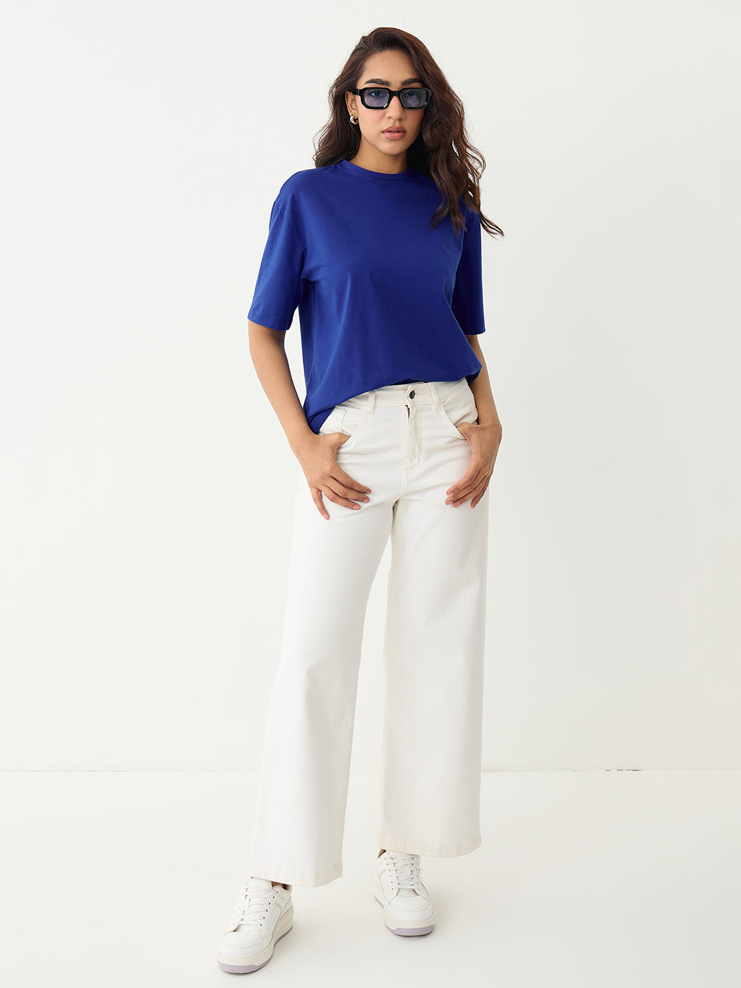 Royal Blue Oversize Cotton Knit T-Shirt