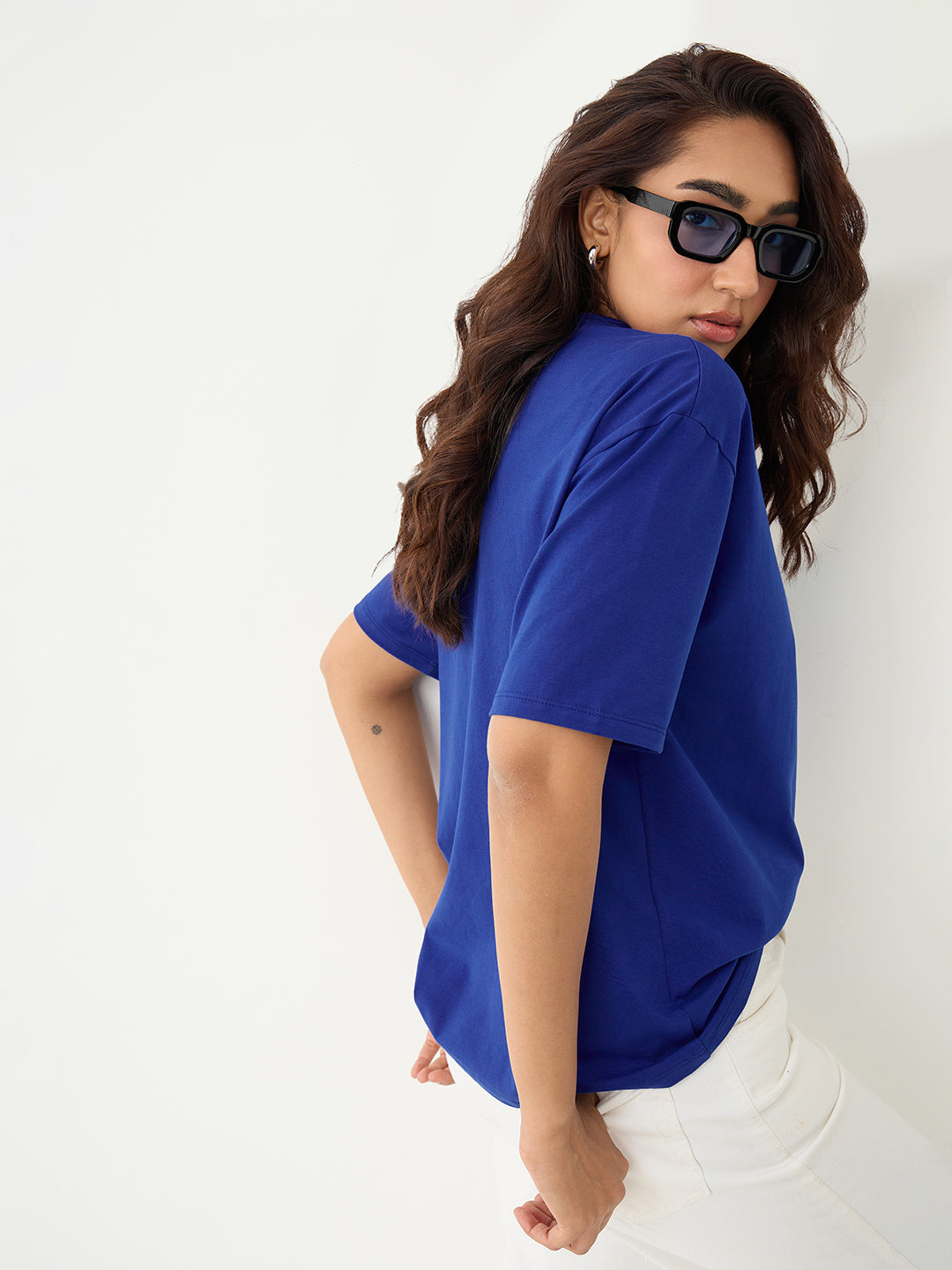Royal Blue Oversize Cotton Knit T-Shirt