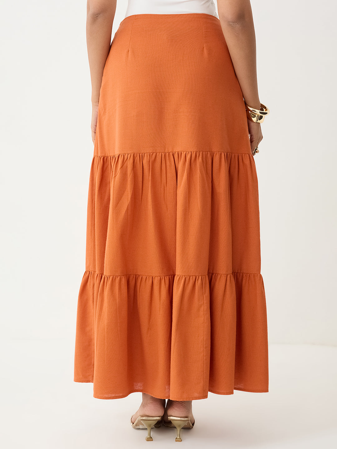 LinenLite Rust Tiered Maxi Skirt