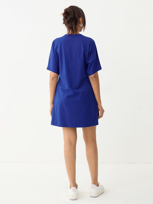 Royal Blue Knit Kimono Sleeves Mini Dress