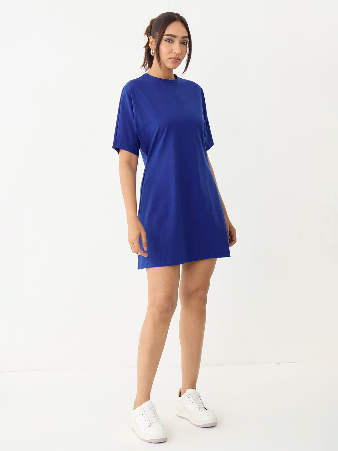 Royal Blue Knit Kimono Sleeves Mini Dress
