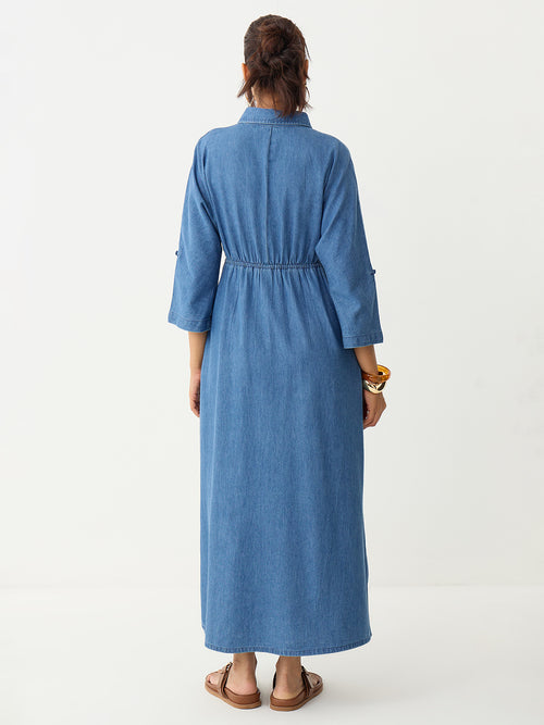 DenimClassic Blue Drawstring Maxi Dress