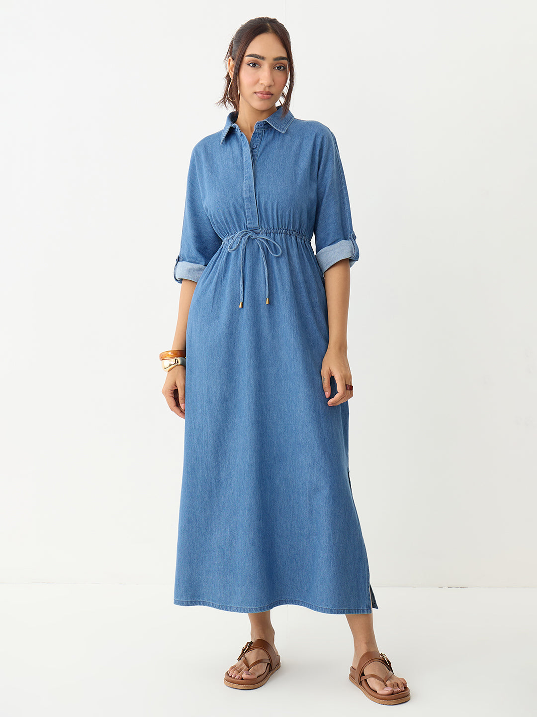 DenimClassic Blue Drawstring Maxi Dress