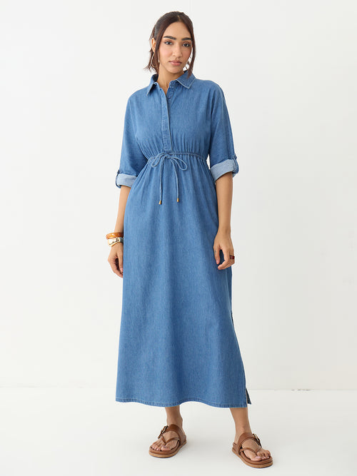DenimClassic Blue Drawstring Maxi Dress
