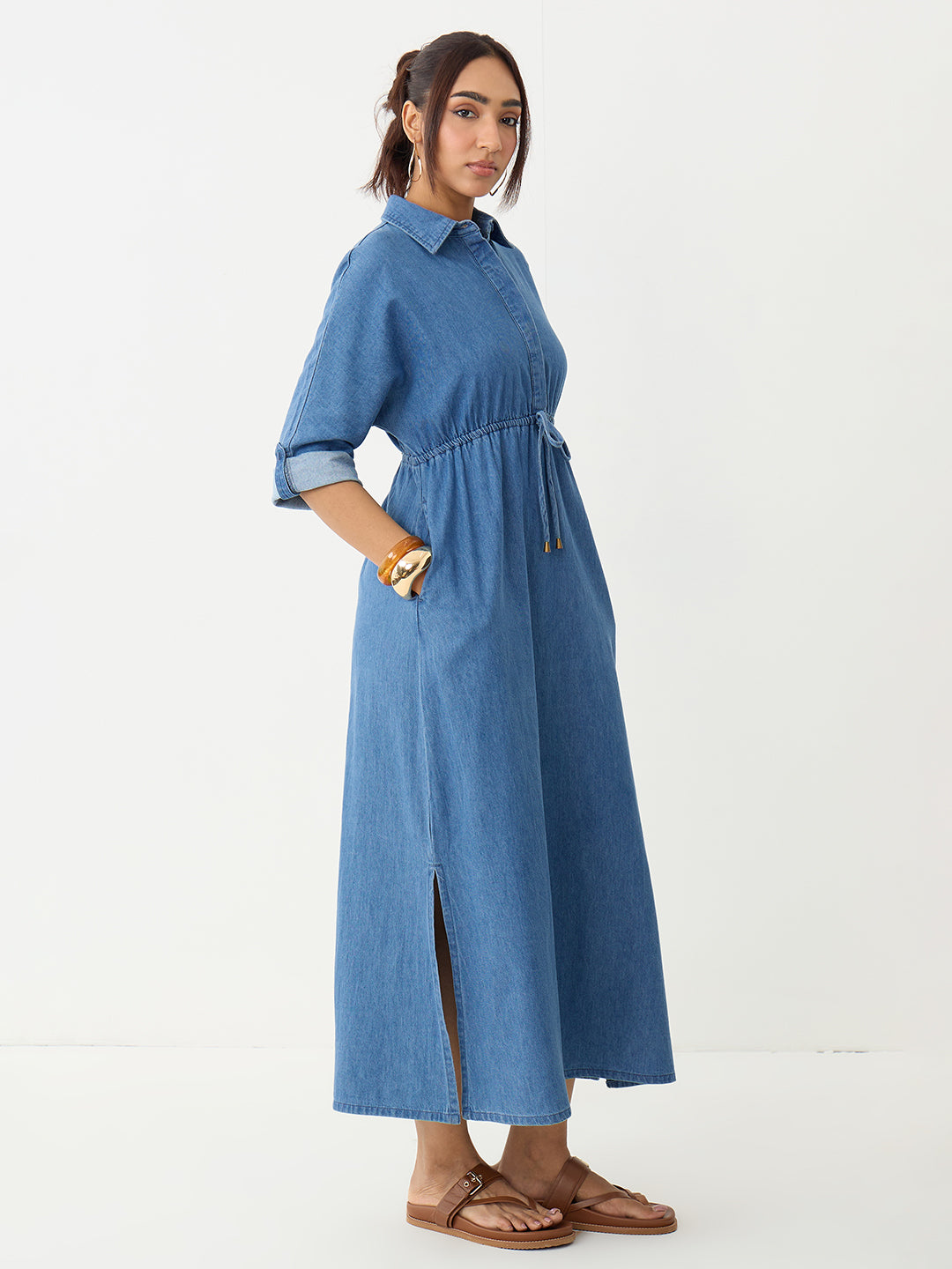 DenimClassic Blue Drawstring Maxi Dress