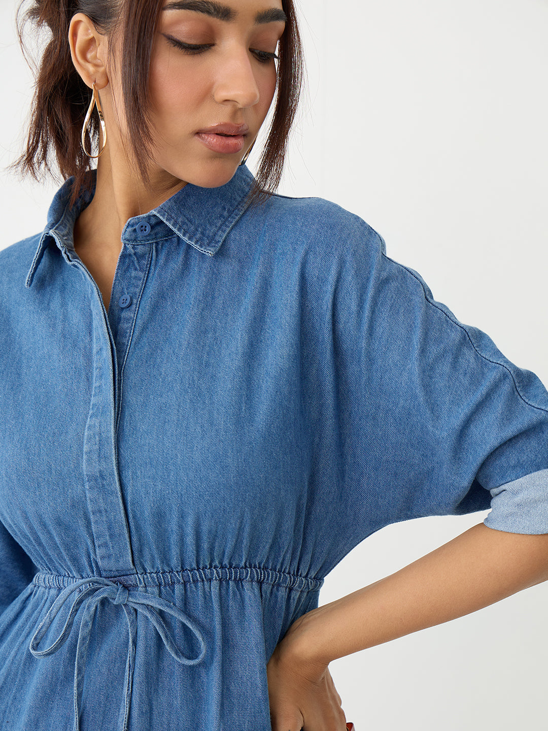 DenimClassic Blue Drawstring Maxi Dress