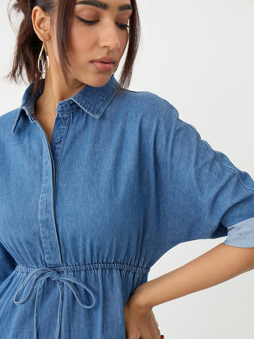DenimClassic Blue Drawstring Maxi Dress