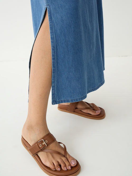 DenimClassic Blue Drawstring Maxi Dress
