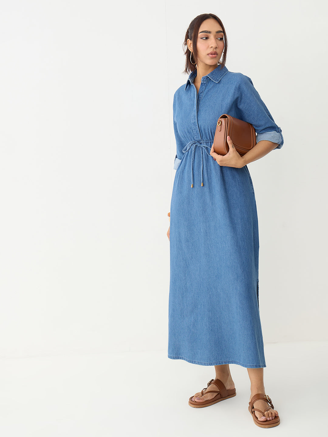 DenimClassic Blue Drawstring Maxi Dress
