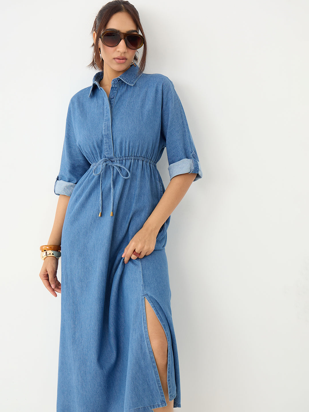 DenimClassic Blue Drawstring Maxi Dress