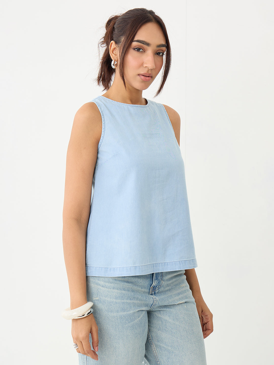 DenimLite Ice Blue Back Bow Top