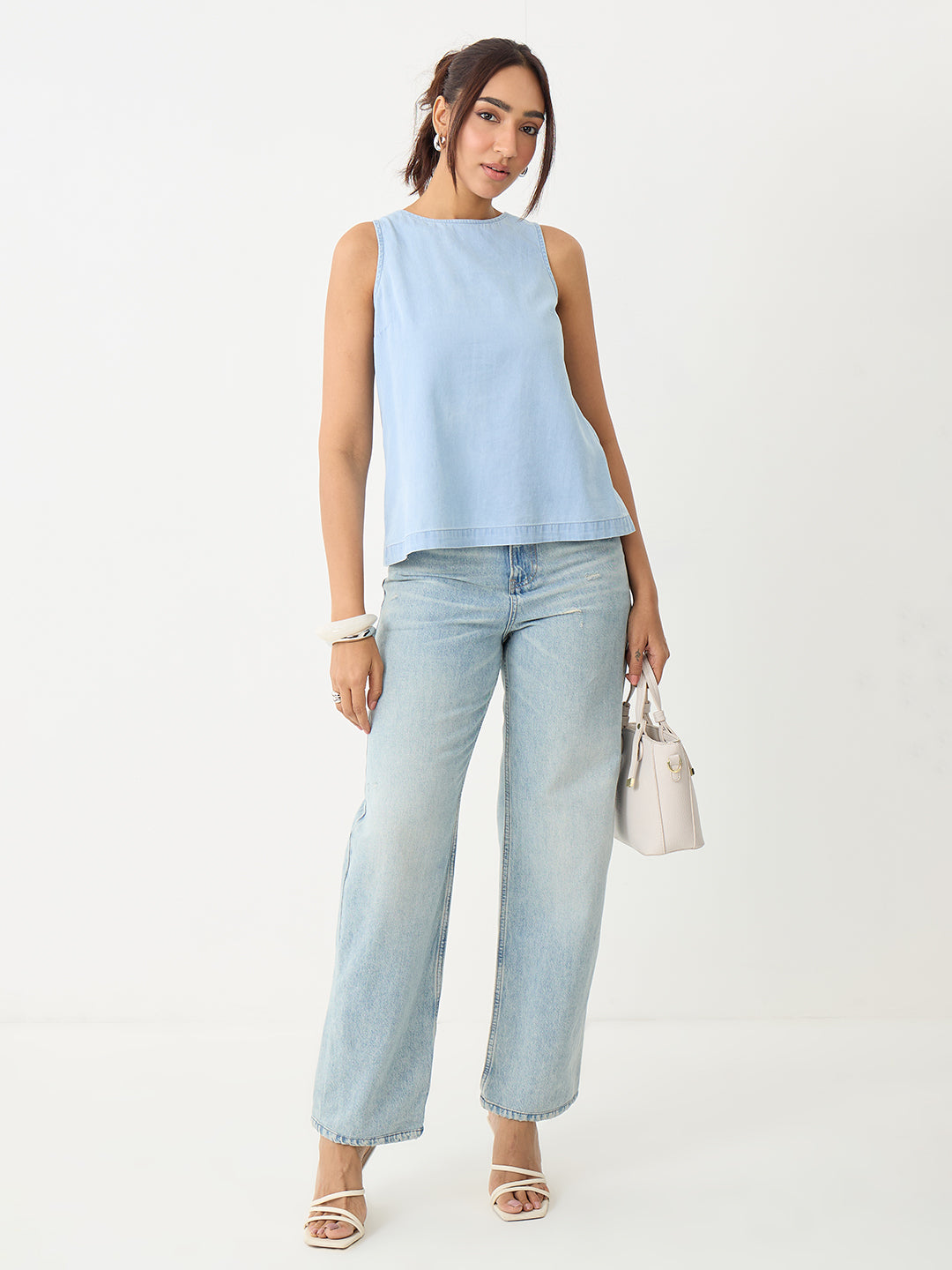 DenimLite Ice Blue Back Bow Top
