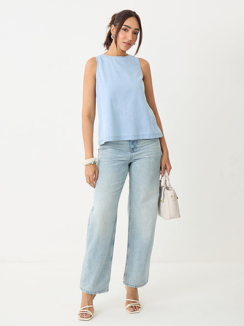 DenimLite Ice Blue Back Bow Top