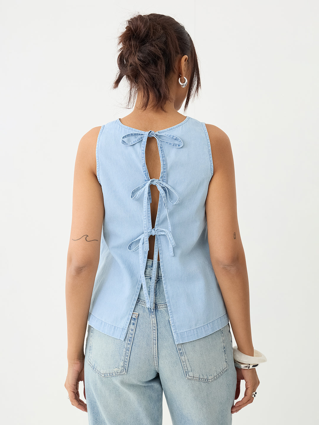 DenimLite Ice Blue Back Bow Top