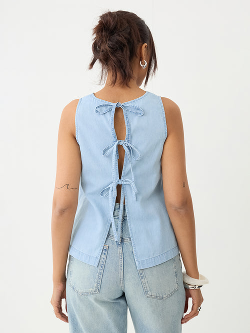 DenimLite Ice Blue Back Bow Top