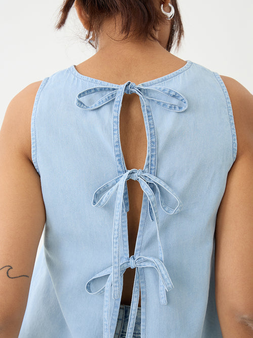 DenimLite Ice Blue Back Bow Top