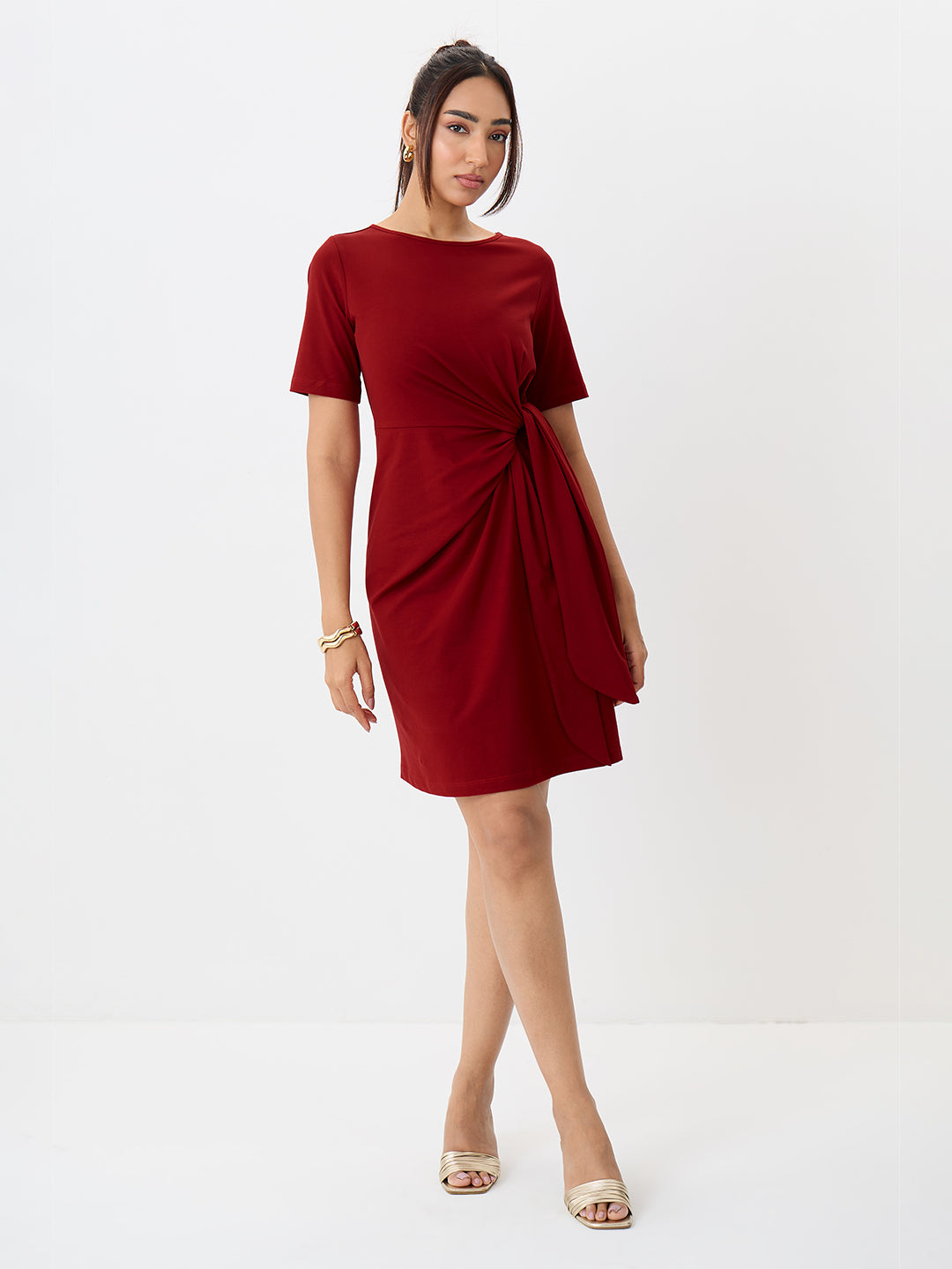 TrueStretch Red Side Tie-Up Mini Dress